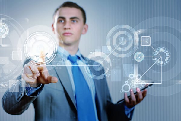 Professional using a futuristic digital interface, symbolizing secure, mobile-friendly access with Optic’s cloud-hosted reliability and MFA support